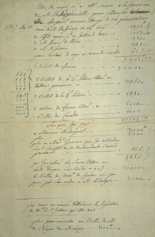 25 mai 1767, compte envoyé à  Joseph-Dominique-Emmanuel par Jean Doutreleau