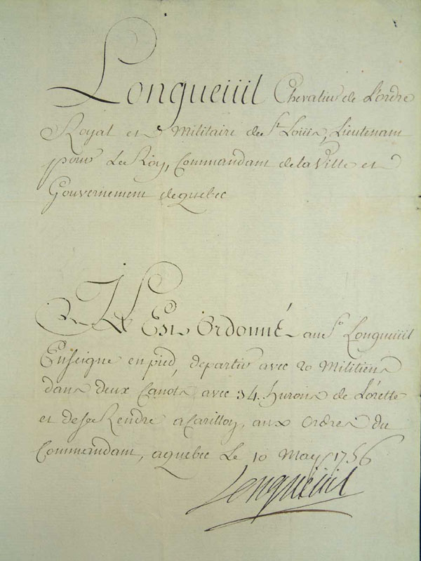 Ordre de Paul-Joseph Le Moyne de Longueuil à  Joseph-Dominique-Emmanuel