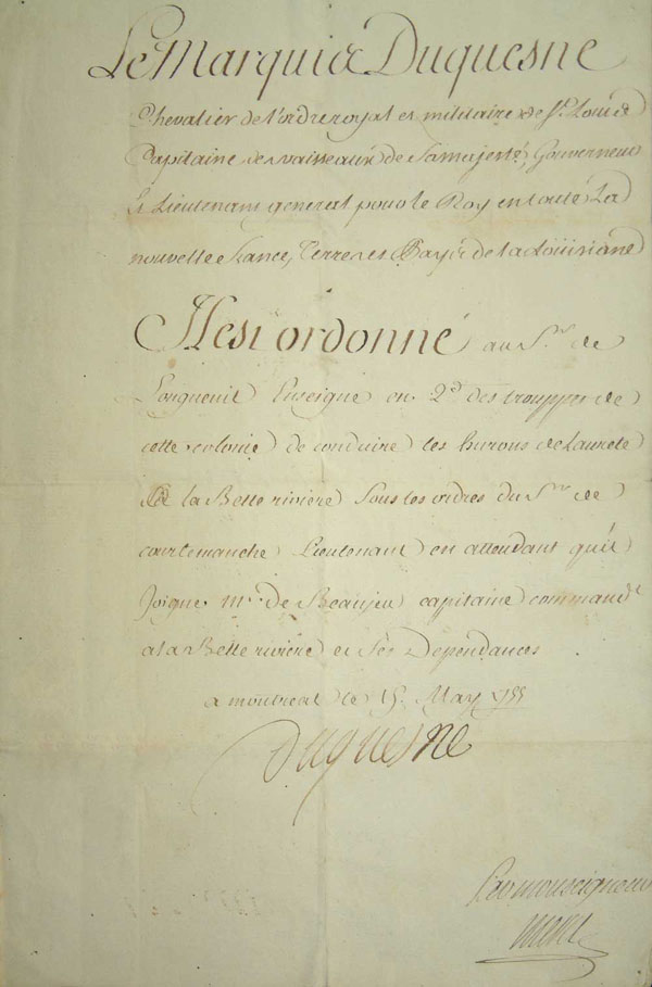 Ordre de Duquesne à  Joseph-Dominique-Emmanuel