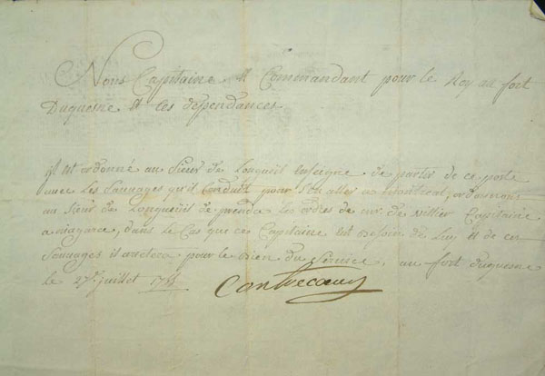 Ordre de Contrecoeur à  Joseph-Dominique-Emmanuel
