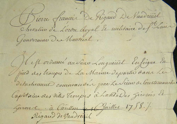 Ordre de Rigaud de Vaudreuil à  Joseph-Dominique-Emmanuel