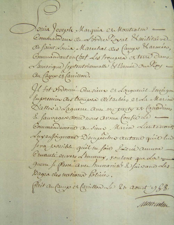 Ordre de Montcalm à  Joseph-Dominique-Emmanuel