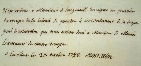 Ordre de Montcalm à  Joseph-Dominique-Emmanuel